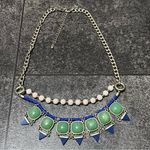 Beautiful Green with Bright Blue Triangles Necklace on a Silver Chain Photo 0