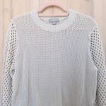 J.Crew  Womens Crochet Knit Sweater Top Sz L Cream Long Sleeve Minimalist Preppy Photo 1