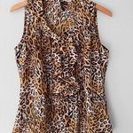 Milano Women’s Animal Print Ruffled Front Sleeveless Button Shirt Top Size M Size M Photo 1