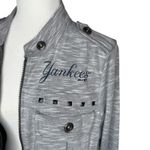 Majestic NWOT M New York Yankees Knit Jacket Sweater Gray Cinch Waist Photo 3