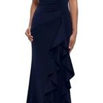 XScape NWT  Ruffle Off The Shoulder Scuba Gown Women's Navy Size 16 Photo 0