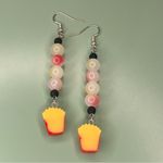 Glass Beads & Resin French Fries Handmade Beaded Earrings Red Photo 2