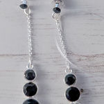 Jikimi Jewelry Silver Tone & Black Gem Dangle Stud Earrings Photo 0