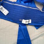 DO+BE  Royal Pleated Blue Satin Crop Top Photo 3