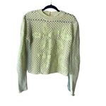 Le lis  crochet floral knit chartreuse open weave sweater 100%cotton top Sheer Photo 2