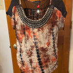 Signature Studio 🥦🥦🥦BOGOHO 🥦Sig. Studio Black and Brown Tie-Dye Blouse with Beaded Neckline-Small Photo 0
