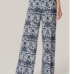 Loft  Marisa Linen Blend Wide Leg Dress Pants Navy Floral on White Size 4P Photo 0