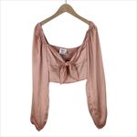 Princess Polly Cropped Long Sleeve Estee Top in Light Pink Satin Size 4 Photo 2