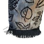 Ladies Velvet Double Sided Leaves Print Soft Long Fringe Scarf One Size Gray Photo 7