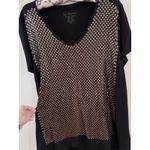 Chico's  Black Gold Sequins Round Neck Soft Stretch Stretchy Top Large Festival Photo 1