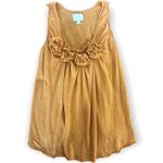 Anthropologie Deletta Gold Yellow 100% Cotton Flower-Appliques Knit Tank top Photo 1