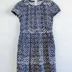 Lafayette 148 Gina Geo
Print Pleated Triangle Blue and White Sheath Dress Size 4 Photo 0