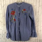 Loft Blue and white Striped button front floral embroidered shirt small Photo 1