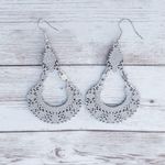 Vintage Earrings Extra Large Red & Silver Tone Dangle Photo 3