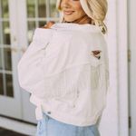 These Three Boutique Oversized Denim Rhinestone Fringe Jacket Photo 0