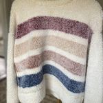 TS Sherpa Teddy Boucle Pullover Sweater Buttery Soft Striped Fleece Winter Cozy Pink Photo 0