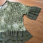 Umgee NWT Olive Green Floral Velvet Flare Sleeve Blouse Photo 3