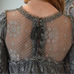 POL Women's Gray Floral Lace Baby Doll Sheer Lace Up Back Blouse Top NWT Size L Photo 4