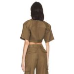 L'Academie  Revolve Chrisa Crop Tie Blouse Olive Green Size Small NWT Linen Photo 1