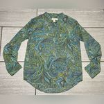 Michael Kors Women's Roll Tab Sleeve Blouse Size XS Paisley Print Green Blue Photo 0