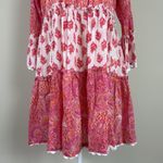 Meher’s The Label Tiered Floral 100% Cotton Scallop Edge Mini Dress Sz Med Pink Photo 5