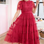Ivy City Co Dark Red Anastasia Midi Dress Holiday Tulle Sequin Party Flutter XL Photo 0