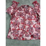 Chico's ‎ Floral Pleated Blouse Shirt Size 4 US 20 Red Pink Career Casual Light Photo 9