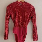 Motel NWT  Red Sequin Backless Bodysuit Size Small Photo 0