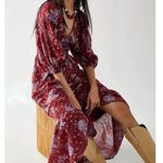 Free People Golden Hour Floral Print Smock Waist Wine Combo Maxi Dress Photo 1