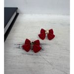 Red Bow Stud Earrings Gold Accent | Cute Holiday Christmas Gift | NEW Photo 1