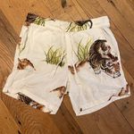 Guess Tiger Motif Shorts Elasticated Waist w Pockets Cream Brown Green Size S Photo 0