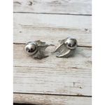 Vintage Clip On Earrings Large Statement Silver Tone Ball and Wing Photo 2