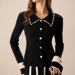 Rihoas Women's Black Splicing Button Ribbed Cardigan Size L Photo 0