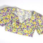 River Island floral Puffed Sleeve tie front crop top Yellow and Purple size 14 Photo 9