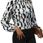 Women's Chevron Wrinkle High Neck Mock Long Sleeve Blouse Photo 3
