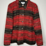Coldwater Creek Blazer Jacket Red Black Striped Button Womens L Classic Workwear Photo 0