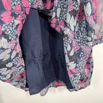 Loft  Floral Print Tiered Mini Dress Navy‎ Pink Long Sleeve Ruffle Boho Medium Photo 6