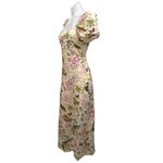 & Other Stories & Other Stories 100% Linen Floral Short Puff Sleeve Slit A Line Midi Dress Sz 6 Photo 2