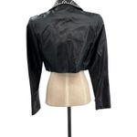 Cache  Vintage Leather Jacket Cropped Studded‎ Rhinestones Black Size Medium Photo 8