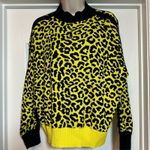 Central Park West Designer  Neon Yellow Leopard Print Ribbed Crewneck Sweater Photo 1