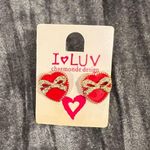 I LUV Heart Earrings with Bow Red Photo 0