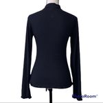 Justify  large casual high neck black ribbed long sleeve blouse with rose on neck Photo 7