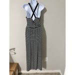 Vince Camuto Striped Maxi Dress Women's Size L Black White Halter Neck Photo 3