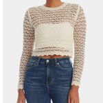 ASTR  Cream Crochet Knitted High Neck Long Sleeve Pullover Crop Sweater Top XS Photo 5