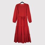 A loves A Women Dress Red Maxi Puff Sleeve V Neck Plaid Tiered Long Sleeve Small Photo 1