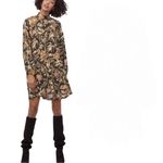 H&M  GREEN & BROWN FOLIATE PRINT MOCK NECK MINI TENT DRESS (14) Photo 4