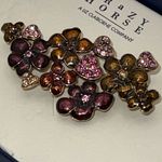 CRAZY HORSE By LIZ CLAIBORNE COMPANY Floral Enamel & Rhinestone BROOCH Brown Photo 0