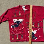 Vintage 90s Quacker Factory Christmas Angels Ugly Cardigan Sweater Red 1X Photo 8