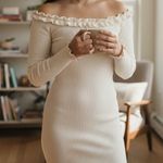 Missguided Misguided women’s off shoulder ruffle ribbed sweater mini white dress size 4 Photo 0