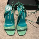 The Attico Inez Strappy Heeled Open Square Toe Sandal Emerald Green Croc sz 38 Photo 5
